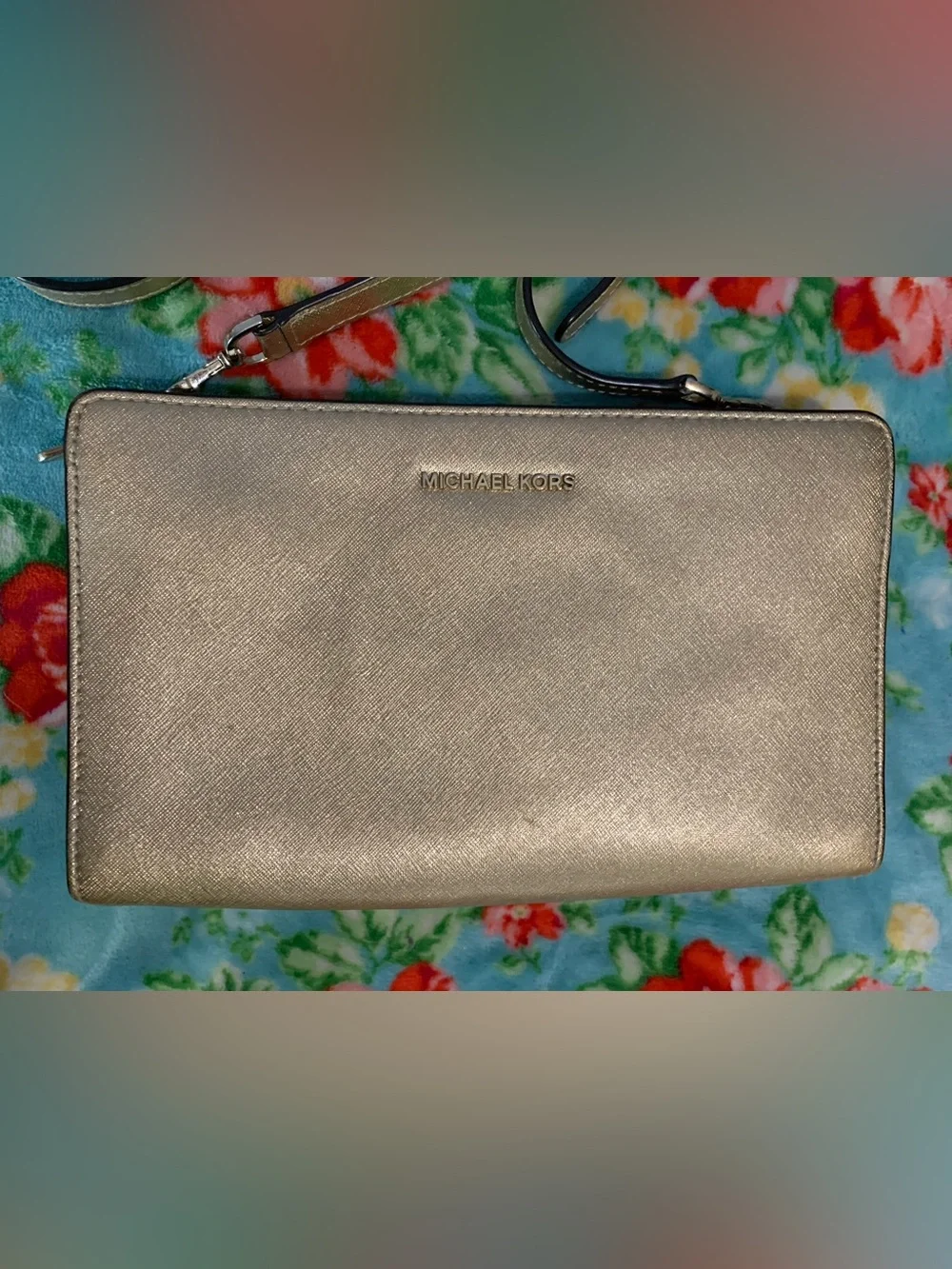 Michael Kors Jet Set Gold Metallic Crossbody Clutch Bag